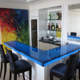 Back Lit Blue Glass Bar